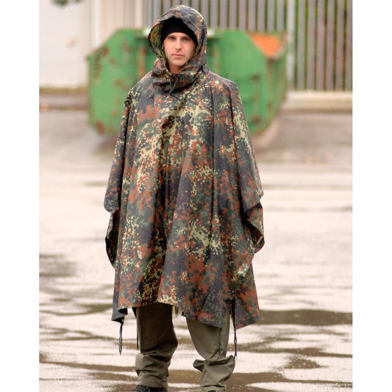 Mil-Tec Adult Ripstop Wet Weather Waterproof Multi-Use Rain Poncho with Hood - Use as Bivouac Sack, Shelter Tent - Flecktarn - Image 4